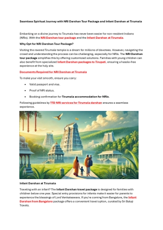 Seamless Spiritual Journey with NRI Darshan Tour Package and Infant Darshan at Tirumala