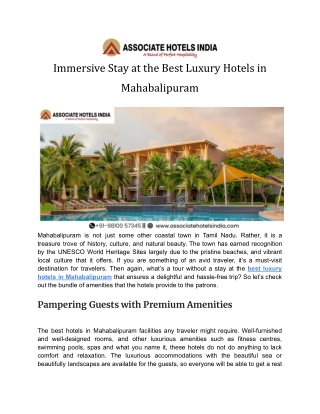 Immersive Stay at the Best Luxury Hotels in Mahabalipuram