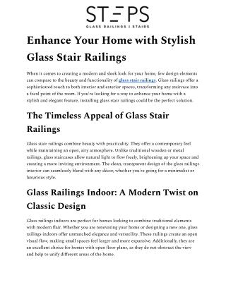 Stylish Glass Stairs Railing for Modern Interiors