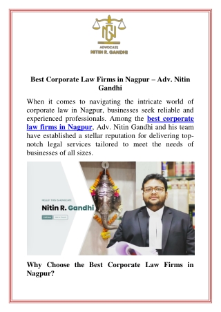 Best Corporate Law Firms in Nagpur  Adv. Nitin Gandhi