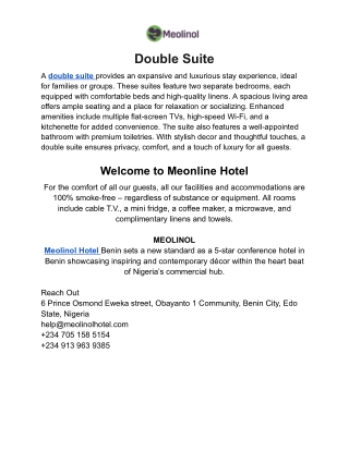 Double Suite: A Spacious Retreat for Comfort and Luxury