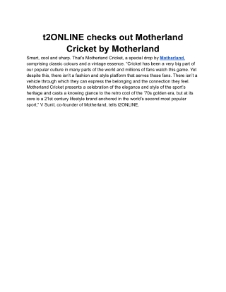 t2ONLINE checks out Motherland Cricket by Motherland