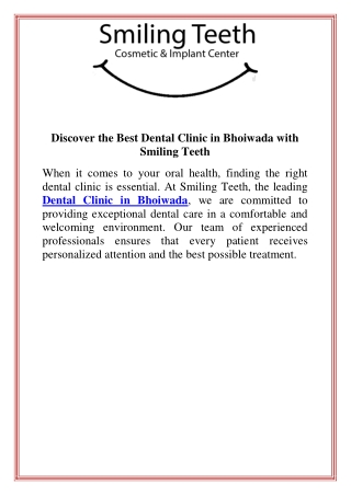 Discover the Best Dental Clinic in Bhoiwada with Smiling Teeth
