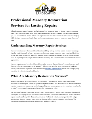 Professional Masonry Repair Services for Your Home or Business