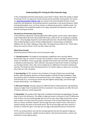 Understanding CPI’s Pricing for Elite Protection Dogs