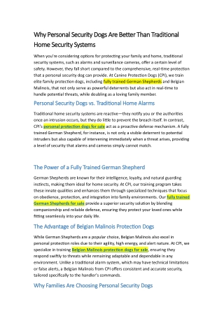 Why Personal Security Dogs Are Better Than Traditional  Home Security Systems
