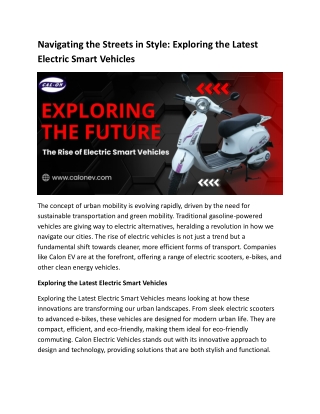 Navigating the Streets in Style: Exploring the Latest Electric Smart Vehicles