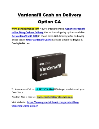 Vardenafil Cash on Delivery Option CA