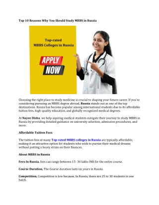 Top Reasons to Study MBBS in Russia