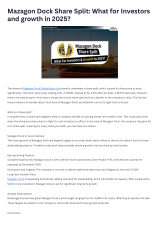 Mazagon Dock Share Split What for Investors and growth in 2025