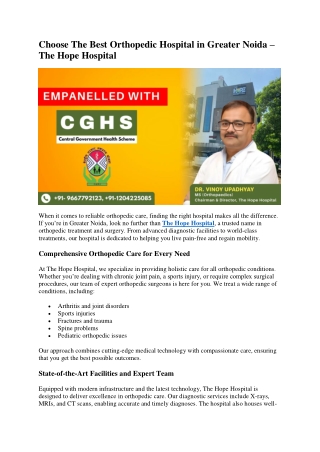 Choose The Best Orthopedic Hospital in Greater Noida