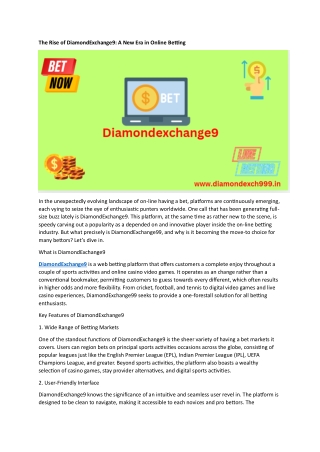 The Rise of DiamondExchange9: A New Era in Online Betting