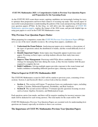 CUET PG Mathematics 2025: A Comprehensive Guide to Previous Year Question Papers
