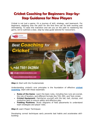 Cricket Coaching for Beginners Step-by-Step Guidance for New Players