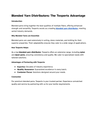 Blended Yarn Distributors_ The Texperts Advantage