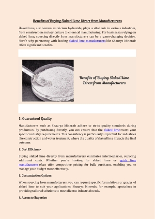 Benefits of Buying Slaked Lime Direct from Manufacturers
