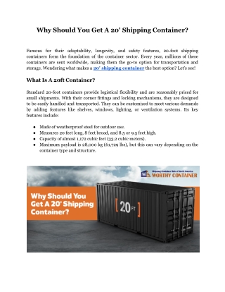 Why Should You Get A 20' Shipping Container?