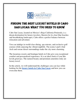 Finding the Best Luxury Hotels in Cabo San Lucas: What You Need to Know