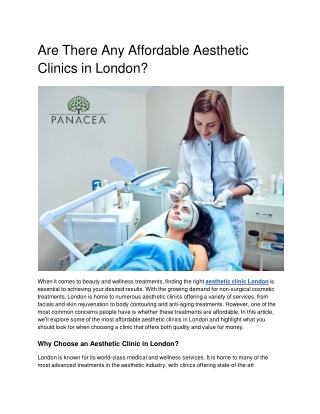 Are There Any Affordable Aesthetic Clinics in London