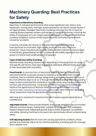 Machinery Guarding: Best Practices for Safety