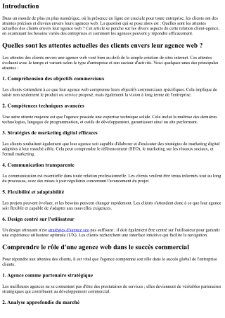 Quelles sont les attentes actuelles des clients envers leur agence web ?