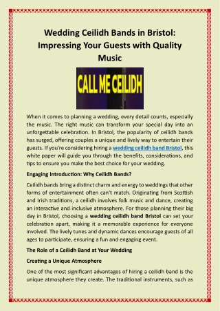 Wedding Ceilidh Bands in Bristol Impressing Your Guests with Quality Music