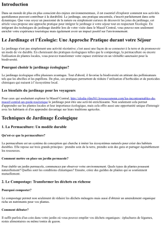 “Le Jardinage et l’Écologie: Une Approche Pratique durant votre Séjour”