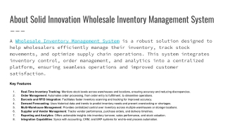 Solid Innovation Wholesale Inventory Management System