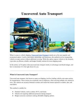 Uncovered Auto Transport
