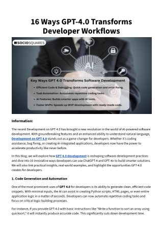 16 Ways GPT-4.0 Transforms Developer Workflows