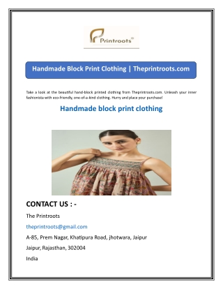 Handmade Block Print Clothing  Theprintroots