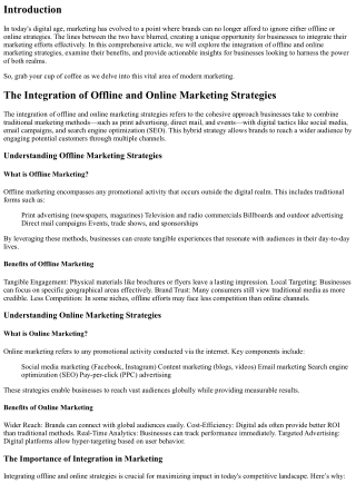 “The Integration of Offline and Online Marketing Strategies”