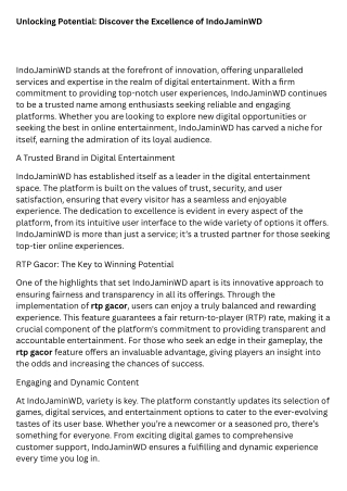 Unlocking Potential Discover the Excellence of IndoJaminWD