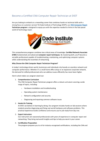 CNA Computer Repair Technician at DIOT