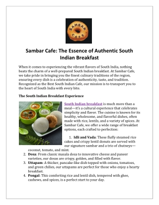 Sambar Cafe The Essence of Authentic South Indian Breakfast