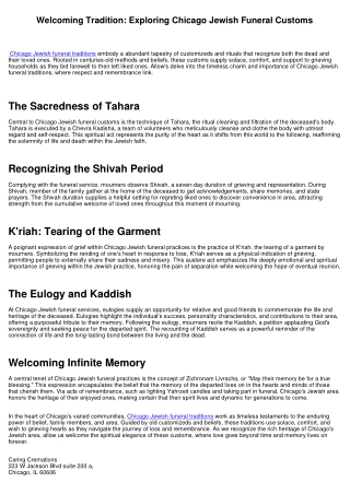 Accepting Custom: Discovering Chicago Jewish Funeral Service Customs