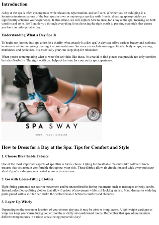**“How to Dress for a Day at the Spa: Tips for Comfort and Style”**
