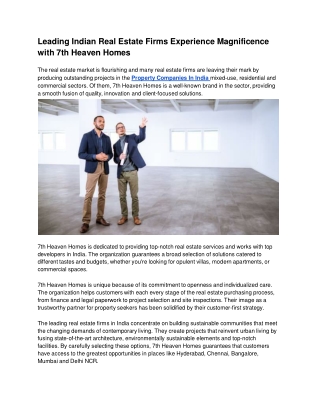 Leading Indian Real Estate Firms Experience Magnificence with 7th Heaven Homes