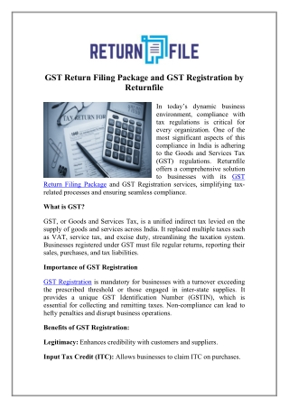 Get GST Return Filing Package Before Today - Return File