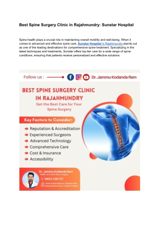 Best Spine Surgery Clinic in Rajahmundry