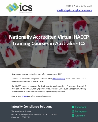 Nationally Accredited Virtual HACCP Training Courses in Australia – ICS