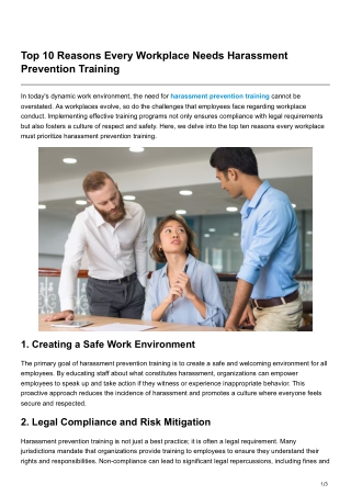 Top 10 Reasons Every Workplace Needs Harassment Prevention Training