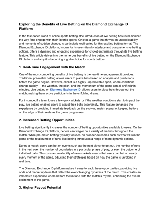 Exploring the Benefits of Live Betting on the Diamond Exchange ID Platform