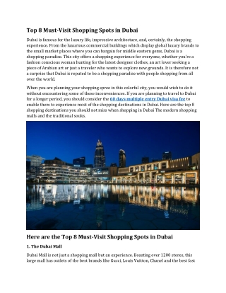 Top 8 Must Visit Shopping Spots in Dubai