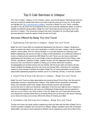 Top 5 Cab Services in Udaipur