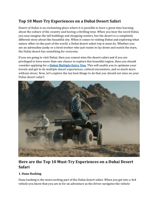 Top 10 Must Try Experiences on a Dubai Desert Safari