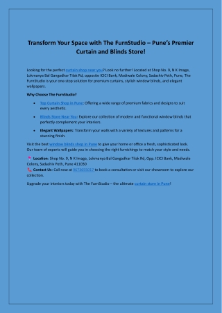 Transform Your Space with The FurnStudio – Pune’s Premier Curtain and Blinds Store!