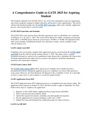 A Comprehensive Guide to GATE 2025 for Aspiring Student