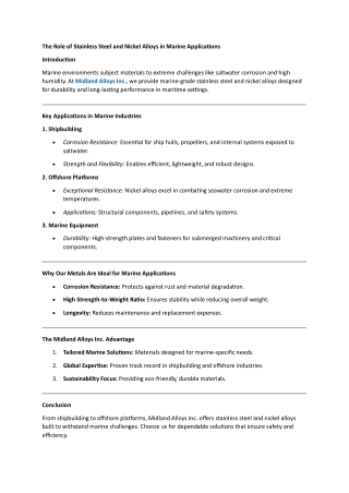 The Role of Stainless Steel and Nickel Alloys in Marine Applications