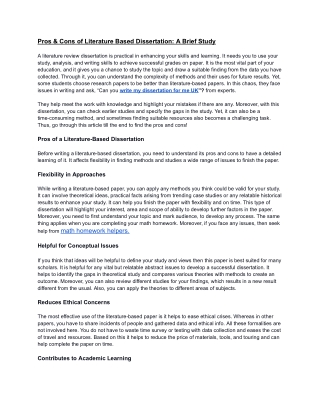 Pros & Cons of Literature Based Dissertation: A Brief Study